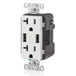 Leviton Decora 20 Amp 125-Volt Combination Duplex Outlet and USB Outlet, White -Surge Protectors Sales Store white leviton electrical outlets receptacles r02 t5832 0bw c3 1000