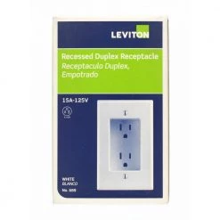 Leviton 15 Amp 1-Gang Recessed Duplex Power Outlet, White -Surge Protectors Sales Store white leviton electrical outlets receptacles r52 00689 00w fa 1000