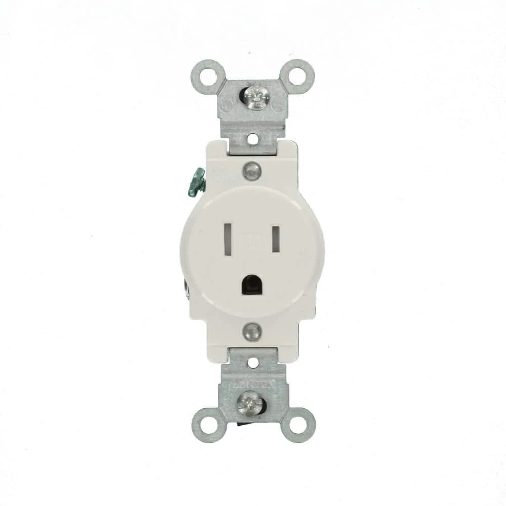 Leviton 15 Amp Commercial Grade Tamper Resistant Single Outlet, White 2 Leviton 15 Amp Commercial Grade Tamper Resistant Single Outlet, White - Image 2