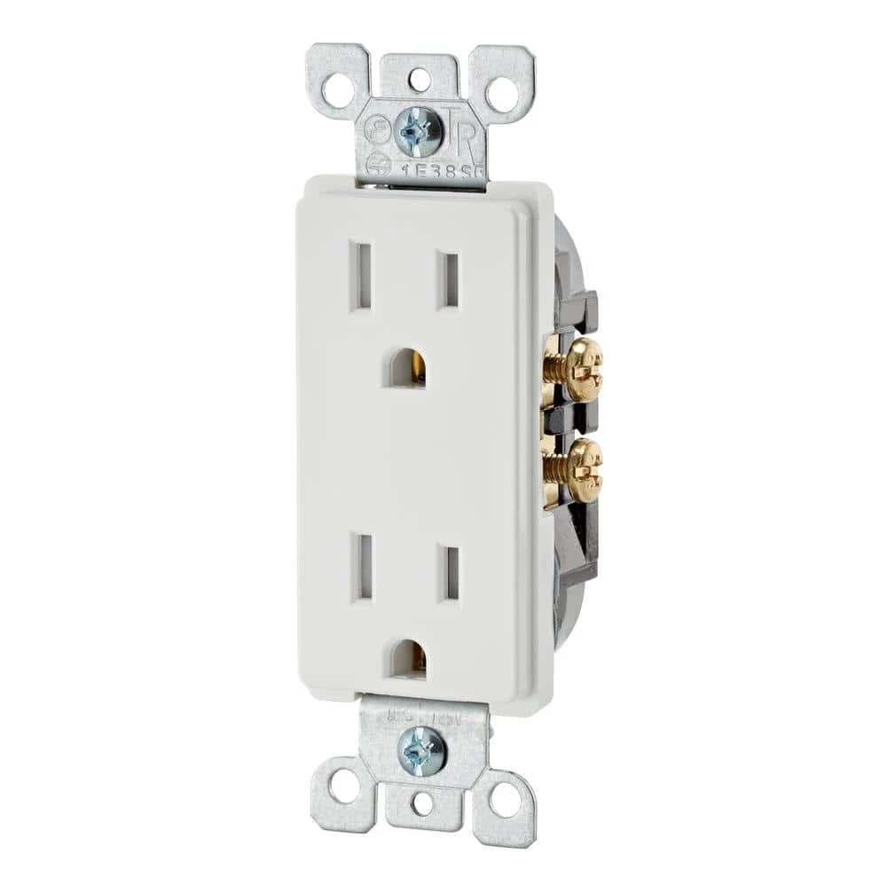 Leviton Decora 15 Amp Tamper Resistant Duplex Outlet, White 2 Leviton Decora 15 Amp Tamper Resistant Duplex Outlet, White - Image 2