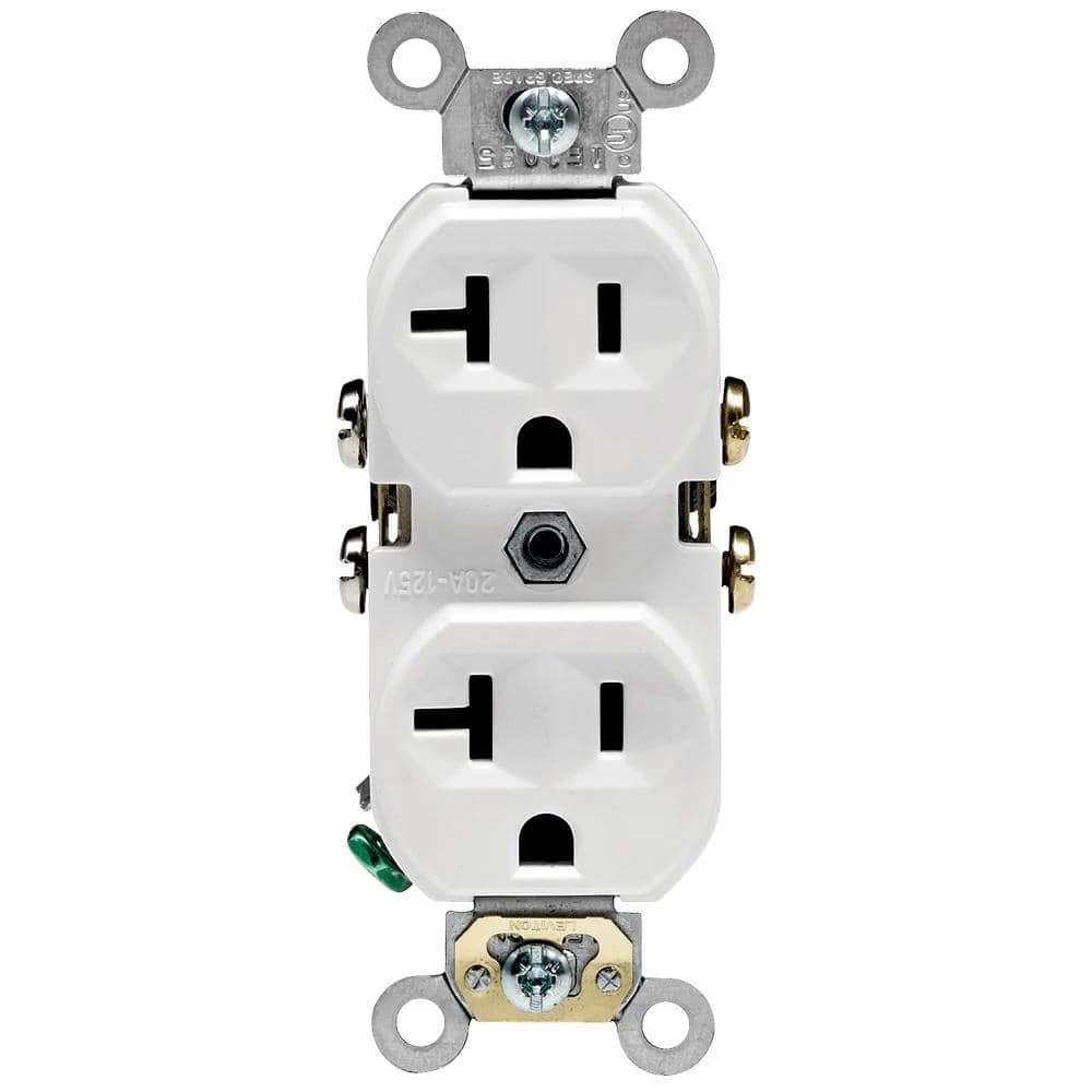 Leviton 20 Amp Commercial Grade Duplex Outlet, White 1 Leviton 20 Amp Commercial Grade Duplex Outlet, White