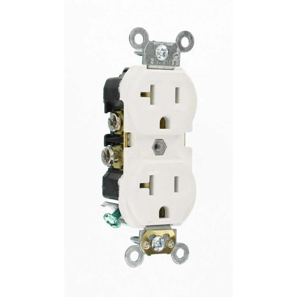 Leviton 20 Amp Commercial Grade Duplex Outlet, White 2 Leviton 20 Amp Commercial Grade Duplex Outlet, White - Image 2