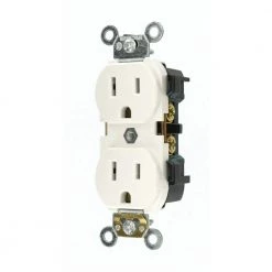 Leviton 15 Amp Industrial Grade Narrow-Body Duplex Outlet, White -Surge Protectors Sales Store white leviton electrical outlets receptacles r72 05252 0ws 40 1000