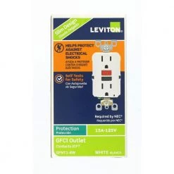Leviton 15 Amp Self-Test SmartlockPro Slim Duplex GFCI Outlet, White -Surge Protectors Sales Store white leviton electrical outlets receptacles r72 gfnt1 0rw d4 1000