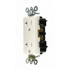 Leviton Decora Plus 20 Amp Industrial Grade Duplex Outlet, White -Surge Protectors Sales Store white leviton electrical outlets receptacles r82 16352 0ws 40 1000