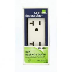Leviton Decora Plus 20 Amp Industrial Grade Duplex Outlet, White -Surge Protectors Sales Store white leviton electrical outlets receptacles r82 16352 0ws fa 1000
