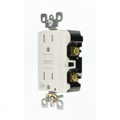 Leviton SmartlockPro 15 Amp 125-Volt Self-Test Tamper-Resistant GFCI Outlet with Audible Trip Alert, White -Surge Protectors Sales Store white leviton electrical outlets receptacles r92 gfta1 0kw 1d 1000