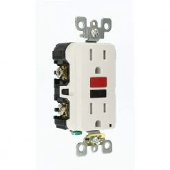 Leviton 15 Amp 125-Volt Self-Test Tamper Resistant GFCI Outlet, White -Surge Protectors Sales Store white leviton electrical outlets receptacles r99 gftr1 rkw a0 1000