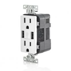 Leviton 15 Amp Decora Combination Tamper Resistant Duplex Outlet and USB Outlet, White -Surge Protectors Sales Store white leviton electrical outlets receptacles t5632 w 1f 1000