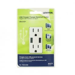 Leviton 15 Amp Decora Combination Tamper Resistant Duplex Outlet and USB Outlet, White -Surge Protectors Sales Store white leviton electrical outlets receptacles t5632 w 40 1000