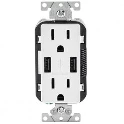 Leviton 15 Amp Decora Combination Tamper Resistant Duplex Outlet and USB Outlet, White