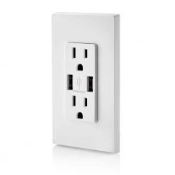 Leviton 15 Amp Decora Combination Tamper Resistant Duplex Outlet and USB Outlet, White -Surge Protectors Sales Store white leviton electrical outlets receptacles t5632 w c3 1000