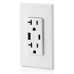 Leviton 20 Amp Tamper Resistant Duplex Outlet with Type A and Type-C USB Chargers, White -Surge Protectors Sales Store white leviton electrical outlets receptacles t5833 w 1f 1000