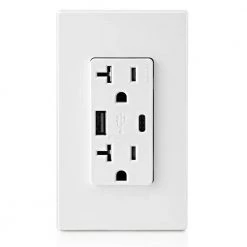 Leviton 20 Amp Tamper Resistant Duplex Outlet with Type A and Type-C USB Chargers, White -Surge Protectors Sales Store white leviton electrical outlets receptacles t5833 w 4f 1000