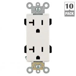 Leviton Decora Plus 20 Amp Duplex Outlet, White (10-Pack, Individually Boxed) -Surge Protectors Sales Store white leviton electrical outlets receptacles vb1 16352 thd 1d 1000
