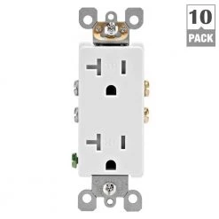 Leviton Decora 20 Amp Ultrasonic Tamper Resistant Duplex Outlet, White (10-Pack) 9 Leviton Decora 20 Amp Ultrasonic Tamper Resistant Duplex Outlet, White (10-Pack) -Surge Protectors Sales Store white leviton electrical outlets receptacles vb1 t5825 thd 1d 1000