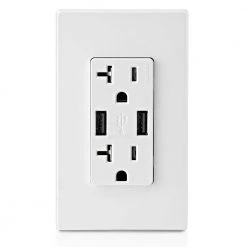Leviton 20 Amp 125-Volt Decora Combination Duplex Outlet and USB Charger, White (3-Pack) -Surge Protectors Sales Store white leviton electrical outlets receptacles vb1 t5832 thd 4f 1000