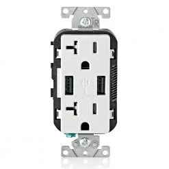 Leviton 20 Amp 125-Volt Decora Combination Duplex Outlet and USB Charger, White (3-Pack)