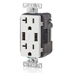 Leviton 20 Amp 125-Volt Decora Combination Duplex Outlet and USB Charger, White (3-Pack) -Surge Protectors Sales Store white leviton electrical outlets receptacles vb1 t5832 thd c3 1000