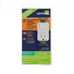 Leviton 15 Amp 125-Volt Combo Self-Test Tamper-Resistant GFCI Outlet and Switch, 20-Pack, White -Surge Protectors Sales Store white leviton electrical outlets receptacles vw2 gfsw1 hw2 1d 1000
