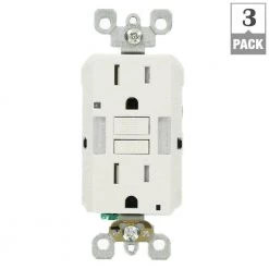 Leviton 15 Amp Self-Test SmartlockPro Combo Duplex Guide Light and Tamper Resistant GFCI Outlet, White (3-Pack) -Surge Protectors Sales Store white leviton electrical outlets receptacles vw3 gfnl1 hw3 44 1000