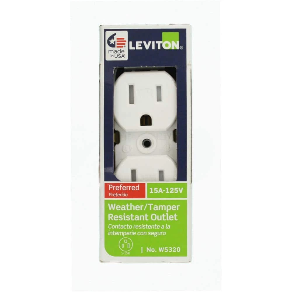 Leviton 15 Amp Weather and Tamper Resistant Duplex Outlet, White 5 Leviton 15 Amp Weather and Tamper Resistant Duplex Outlet, White - Image 5