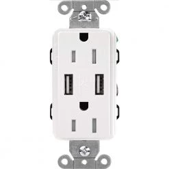 Lutron Claro 15 Amp 125-Volt Tamper Resistant Duplex USB Outlet, White