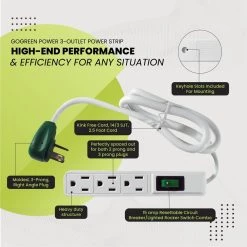 Power By Go Green 3 Outlet Power Strip Surge Protector with 2.5 ft. Heavy Duty Cord -Surge Protectors Sales Store white power by go green surge protectors gg 13002ms 1f 1000