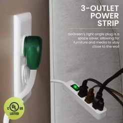 Power By Go Green 3 Outlet Power Strip Surge Protector with 2.5 ft. Heavy Duty Cord -Surge Protectors Sales Store white power by go green surge protectors gg 13002ms 4f 1000