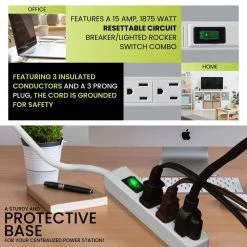 Power By Go Green 3 Outlet Power Strip Surge Protector with 2.5 ft. Heavy Duty Cord -Surge Protectors Sales Store white power by go green surge protectors gg 13002ms 76 1000