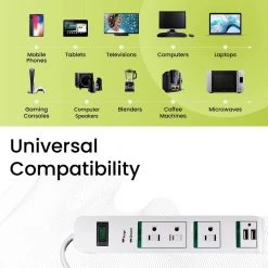 Power By Go Green 3 Outlets Surge Protector w/ 2 USB Ports -Surge Protectors Sales Store white power by go green surge protectors gg 13103usb fa 1000