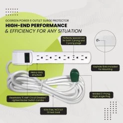 Power By Go Green 6 Outlet Surge Protector with 12 ft. Heavy Duty Cord -Surge Protectors Sales Store white power by go green surge protectors gg 16103m 12 1f 1000