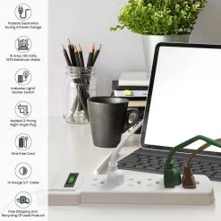 Power By Go Green 6 Outlet Surge Protector with 12 ft. Heavy Duty Cord -Surge Protectors Sales Store white power by go green surge protectors gg 16103m 12 fa 1000