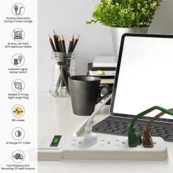 Power By Go Green 6 Outlet Surge Protector with 3 ft. Heavy Duty Cord - White -Surge Protectors Sales Store white power by go green surge protectors gg 16103ms 44 1000