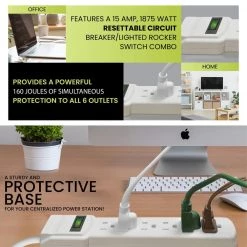 Power By Go Green 6 Outlet Surge Protector with 3 ft. Heavy Duty Cord - White -Surge Protectors Sales Store white power by go green surge protectors gg 16103ms 76 1000