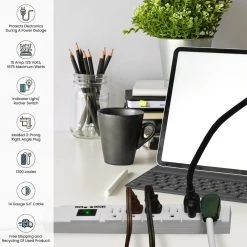 Power By Go Green 6 Outlet Surge Protector w/ 15 ft. Heavy Duty Cord -Surge Protectors Sales Store white power by go green surge protectors gg 16315 15 44 1000