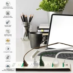 Power By Go Green 6 Outlet Surge Protector w/ 6 ft. Heavy Duty Cord -Surge Protectors Sales Store white power by go green surge protectors gg 16326usb 44 1000