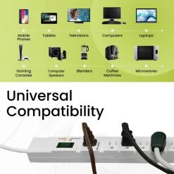 Power By Go Green 7 Outlet Surge Protector w/ 6 ft. Heavy Duty Cord -Surge Protectors Sales Store white power by go green surge protectors gg 17636 1f 1000