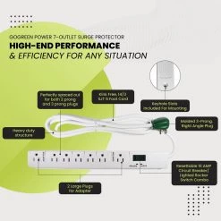 Power By Go Green 7 Outlet Surge Protector w/ 6 ft. Heavy Duty Cord -Surge Protectors Sales Store white power by go green surge protectors gg 17636 44 1000