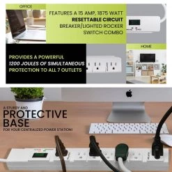 Power By Go Green 7 Outlet Surge Protector w/ 6 ft. Heavy Duty Cord -Surge Protectors Sales Store white power by go green surge protectors gg 17636 76 1000