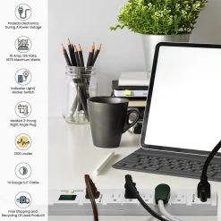 Power By Go Green 7 Outlet Surge Protector w/ 6 ft. Heavy Duty Cord -Surge Protectors Sales Store white power by go green surge protectors gg 17636 fa 1000