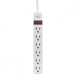 ProMounts Slim Universal 6 Outlet Power Strip Surge Protector with Flat Plug and 4 Ft. Cable ETL Certified -Surge Protectors Sales Store white promounts surge protectors ps601 4f 1000