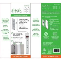 Sleek Socket 6 ft. 6-Outlet Surge Protector and Plug Concealer with Cord Management Kit -Surge Protectors Sales Store white sleek socket surge protectors 6 s ovsz w 1f 1000