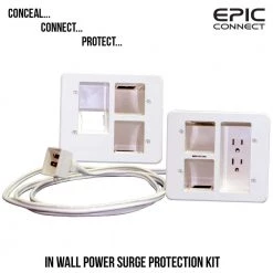 Epic Connect Flat Panel TV Surge Protected Power Relocation Organizer Kit -Surge Protectors Sales Store white surge protectors ec iws2 c3 1000