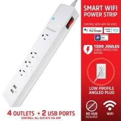 Energizer Smart Wi-Fi 4-Outlet 2 USB Ports Power Strip Surge Protector, 1,200 Joules, Voice Control -Surge Protectors Sales Store white surge protectors eis3 1000 wht 76 1000