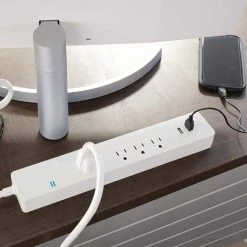 Energizer Smart Wi-Fi 4-Outlet 2 USB Ports Power Strip Surge Protector, 1,200 Joules, Voice Control -Surge Protectors Sales Store white surge protectors eis3 1000 wht fa 1000