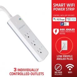 Energizer Smart Wi-Fi 3-Outlet Power Strip Surge Protector, 600 Joules, Works With Alexa/Siri/Google -Surge Protectors Sales Store white surge protectors eis3 1003 wht 1f 1000