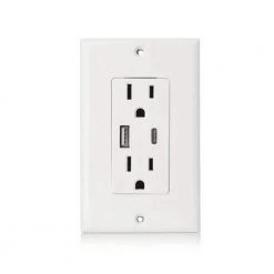 TruePower Electrical Duplex Outlet Receptacle with 2-USB Ports, 1-High Power USB-C Port and Another USB-A, Total 4.8 Amp/24-Watt