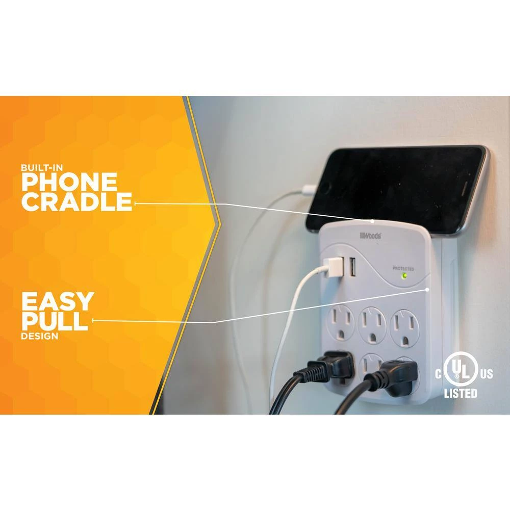 Woods 6-Outlet Surge Tap with Phone Cradle 5 Woods 6-Outlet Surge Tap with Phone Cradle - Image 5