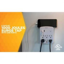 Woods 6-Outlet Surge Tap with Phone Cradle 22 Woods 6-Outlet Surge Tap with Phone Cradle -Surge Protectors Sales Store woods surge protectors 41079 4f 1000